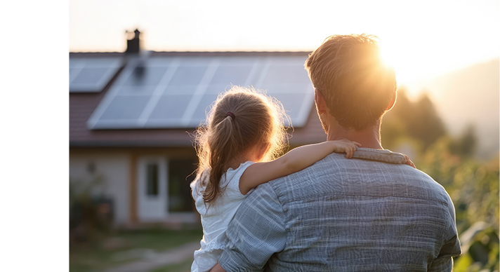 illustration famille devant une installation photovoltaique
